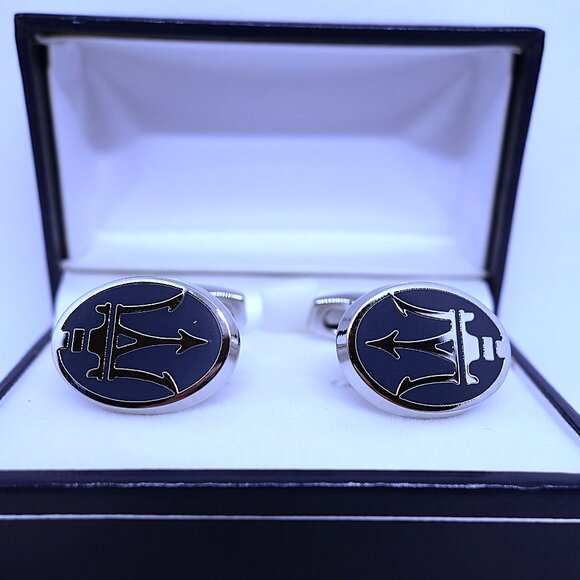 Brand New Chromed & Enameled Maserati Emblem Cufflinks with Case, Silver - Picture 1 of 3